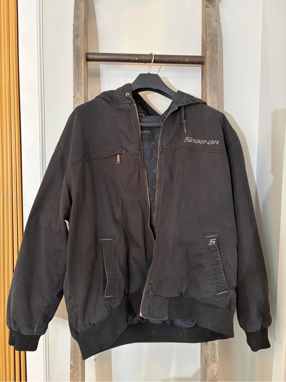 Snap Black Hooded Bomber Jacket with Snap-on Logo